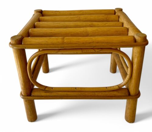 Vintage bamboo stool side table plant stand foot stool square 1980's AUSTRALIA - Picture 2 of 8