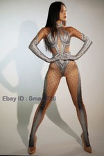 Women Rhinestones Long Jumpsuit Singer Dancer Performance Costume Stage Wear