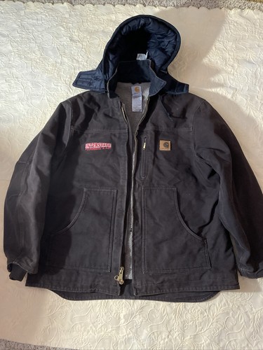 Vintage Carhartt J02 Men Arctic Quilt Lined Black Hooded Duck Jacket USA XL Regular