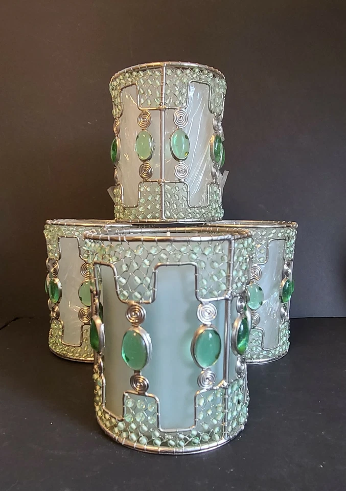 Подсвечник Votive / Tealight / Pillar матовое стекло серебряная проволока цветные бусины - Изображение 2 из 4