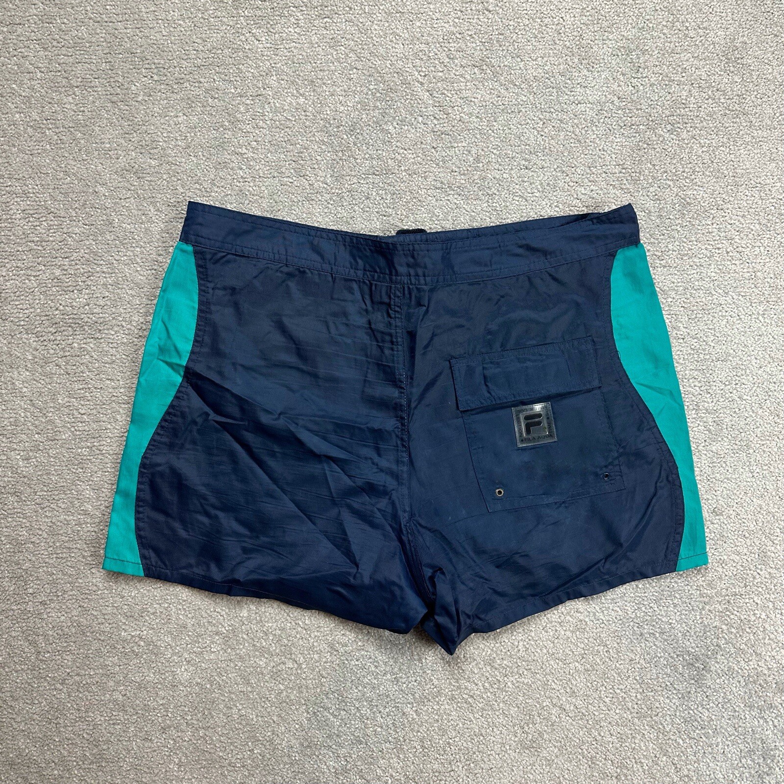 FILA costume da bagno vintage pantaloncino da bagno taglia 50 beach shorts logo retrò boxer 4906 blu