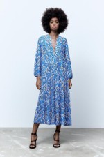 Zara Long Printed Dress Blue Size M