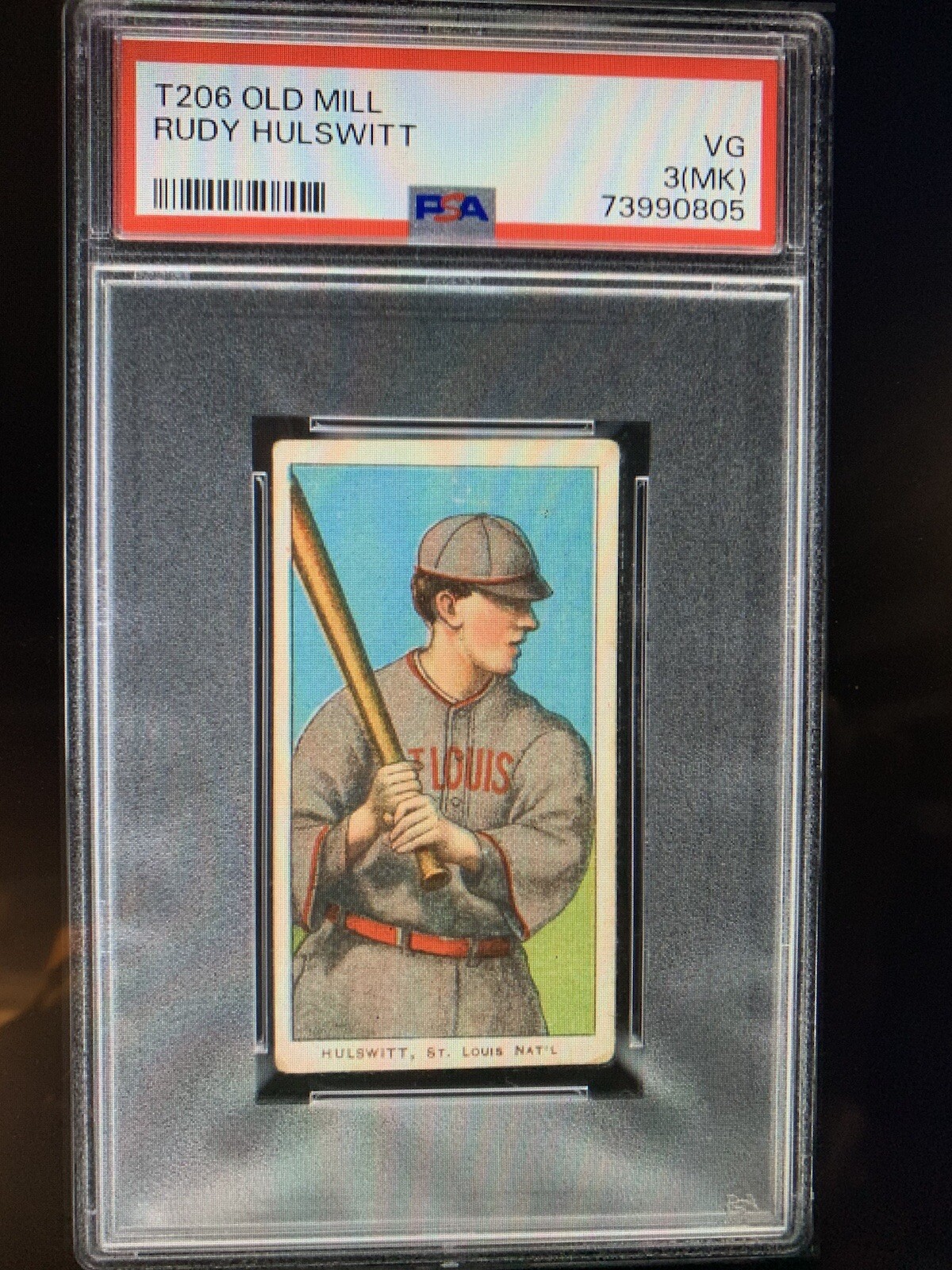 1909-11 T206 Rudy HULSWITT OLD MILL PSA 3(mk) Very Good St Louis Natl