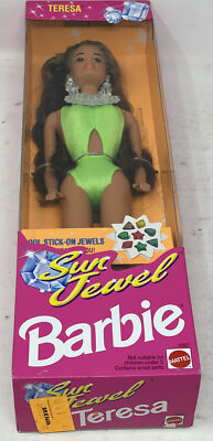 VINTAGE 1993 Sun Jewel Barbie Doll Brunette TERESA Stick-On Jewels