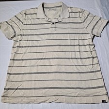 Eddie Bauer Shirt Mens Cream Gray Stripes Polo Short Sleeve Lightweight Large