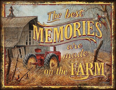 Tin Signs Farm Memories Tractor Barn Birds Nature Vintage-Style Wall Artwork
