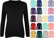 Ladies Women Cable Knit Crew Neck Long Sleeve Knitted Jumper Sweater Top 