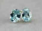 Stud Earrings 14K Yellow Gold Plated 3Ct Oval Lab Created Aquamarine Solitaire