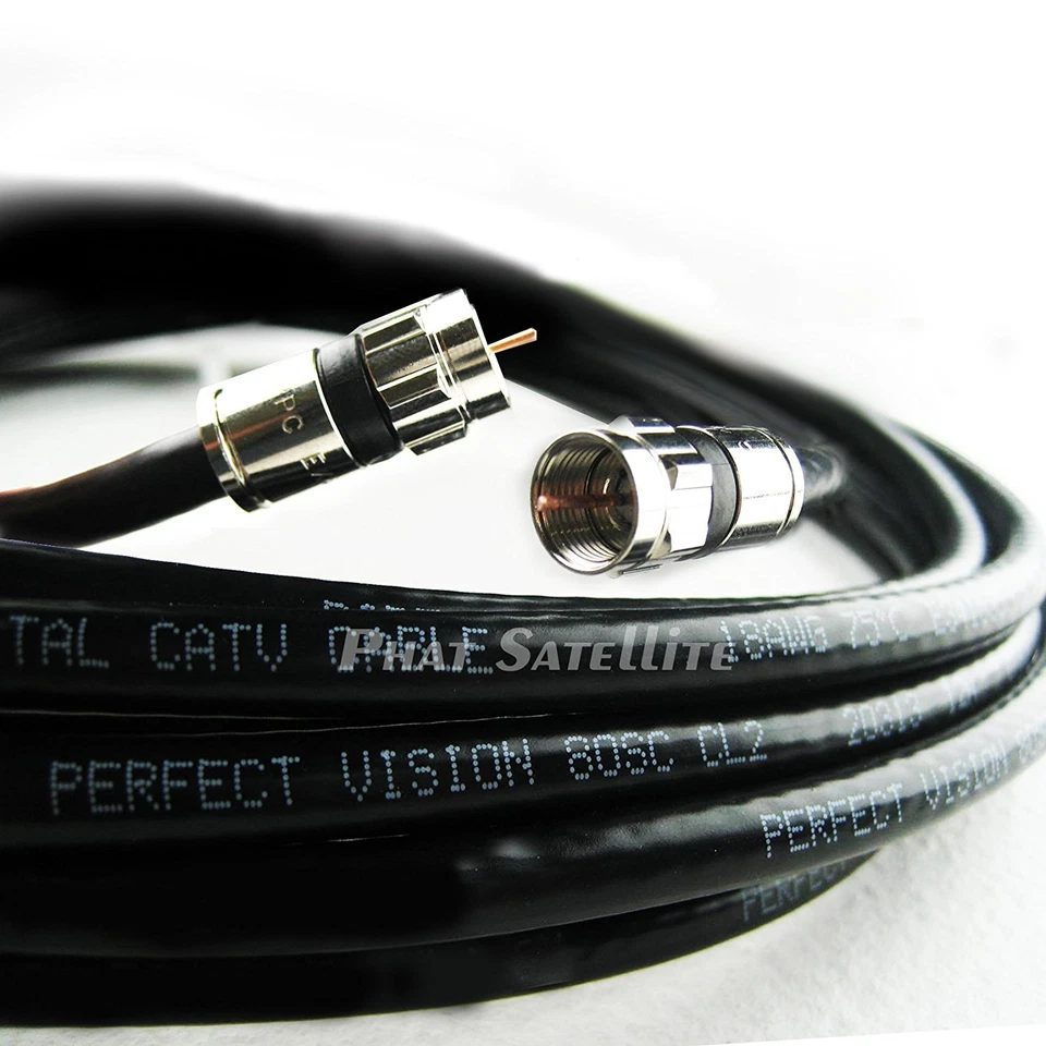 Perfect Vision Solid Copper RG6 Coaxial Cable w/ PPC Compression Fittings UL CL2