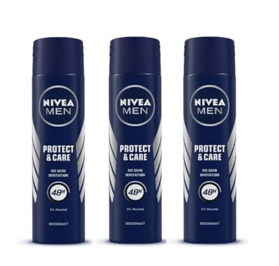 NIVEA Protect & Care 48 hour Antiperspirant Spray for MEN 150 ml (PACK of  3)