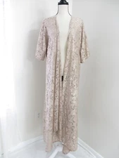 Beige Lace Romantic Long Duster Jacket Coverup Women's L/XL Cottage Fairycore