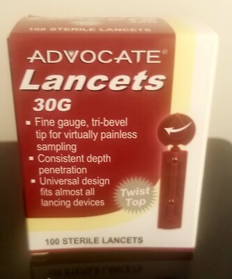 Advocate Sterile Lancets 30G, Twist Top, 100 Lancets EXP. 11/26 -9/27