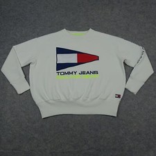 VINTAGE Tommy Hilfiger Sweatshirt Mens Medium White Sailing Gear Jeans Pullover