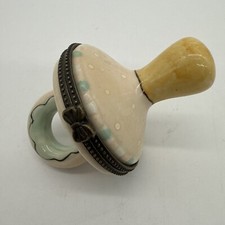 Vintage Hand Painted Porcelain Pacifier Trinket Limoges Box W/ Brass Hinged