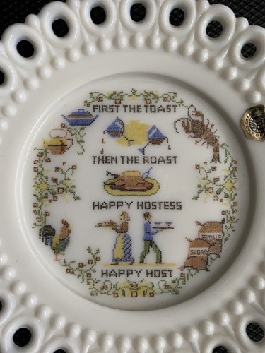Vintage Westmoreland White Milk Glass Plate 5 3/8" Happy Hostess Host Quote - Picture 2 of 5