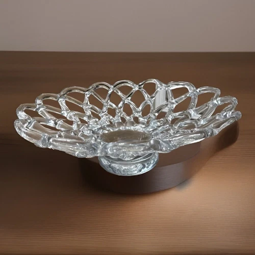 Large Murano Style Lattice Art Glass Web Centerpiece Bowl Hand Blown Glass