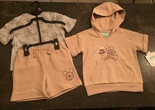 NWT DISNEY BABY Baby Boy 12M 3 pc MICKEY SHORT SET. FAST SHIPPING hooded Shirt