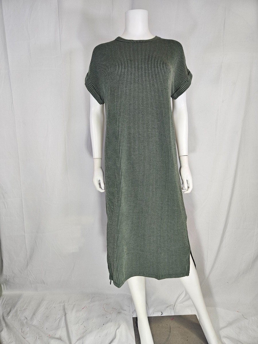white christmas dresses Entro Jersey Knit Sporty Mini Dress Scalloped Hem Green Black D26339 –  rivers + roads boutique main image 1
