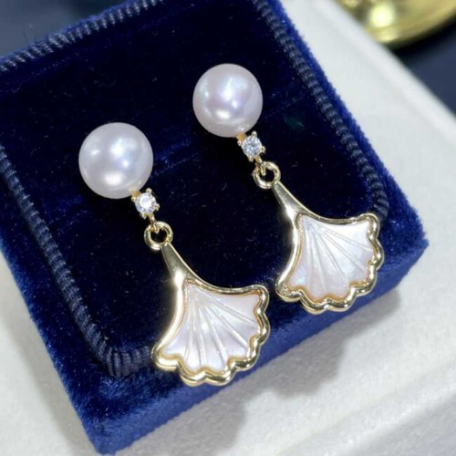 Natural freshwater pearl earrings inlay Sea shell pendant Anniversary - Picture 8 of 11