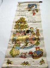 Vintage All Linen Christmas Wall Hanging Linen Hallmark Springbok Merry Old