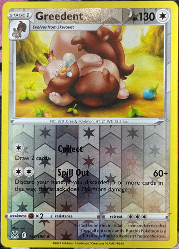 Greedent Reverse Holo Rare - 151/196 - Lost Origin Pokemon 2022