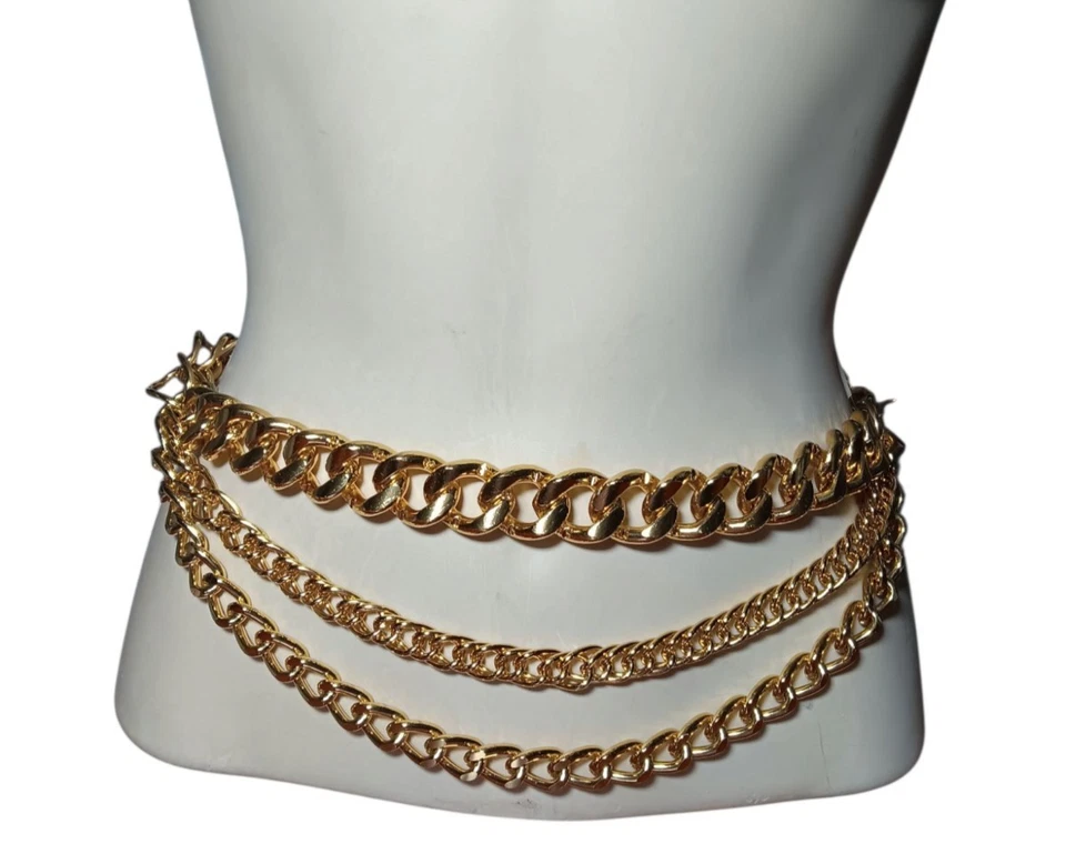 Kim Rogers Chunky Gold-Tone Chain Belt Triple Drape Statement 36" Adjustable - Image 3 of 4