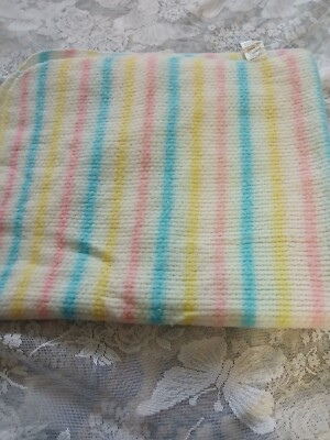 Vintage Infant Blanket Beacon WPL 1675 Acrylic Baby Pastel Stripes USA