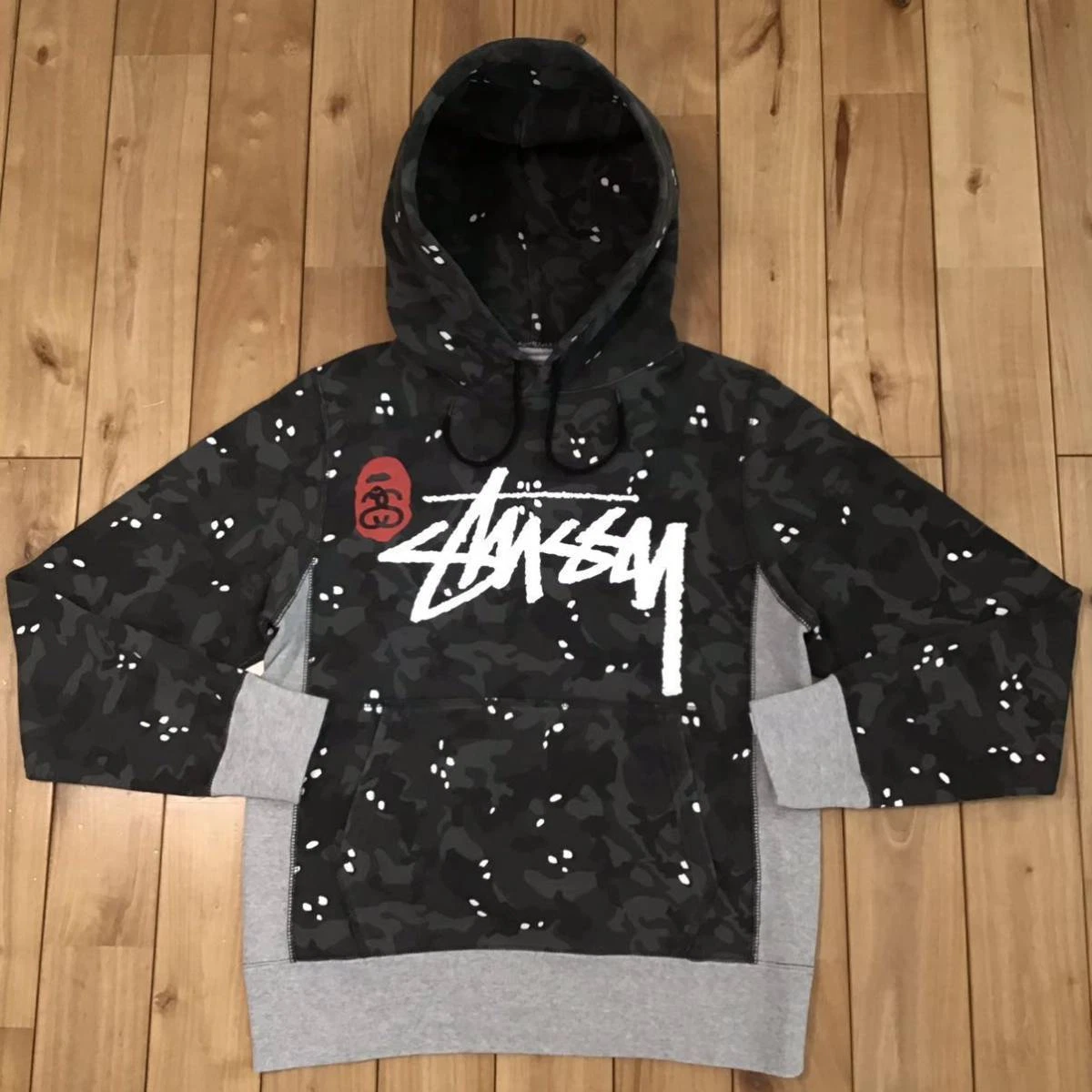 BAPE × Stussy desert camo pullover hoodie Black A Bathing Ape Size S