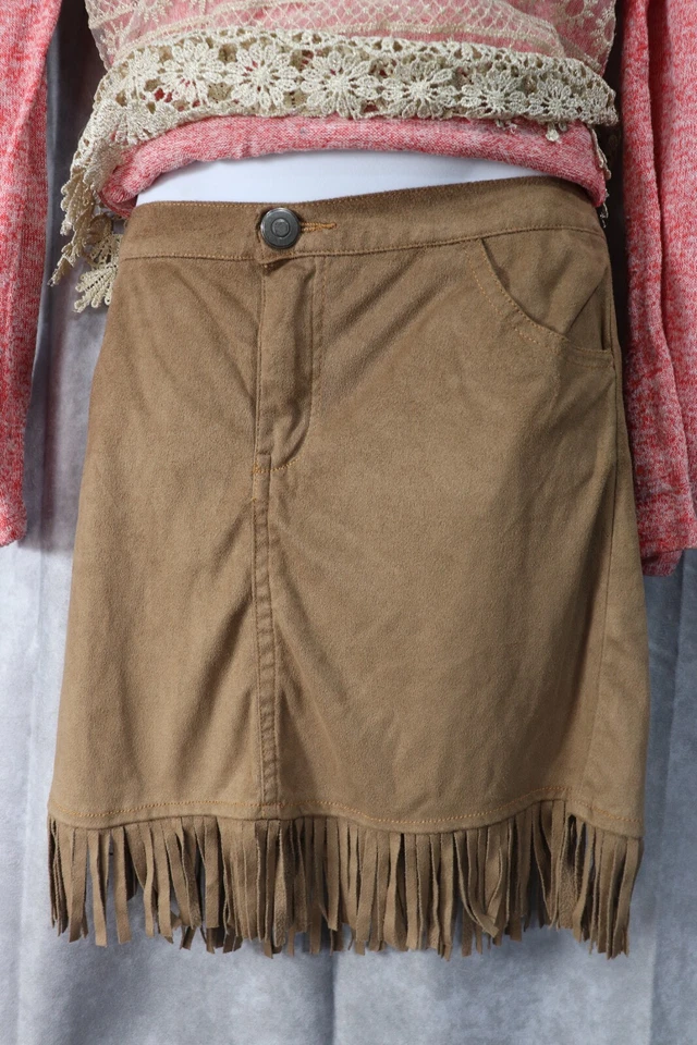 Conjunto de conjunto de camisa con flecos marrón superposición metálica rosa para niñas talla mediana Foto 4 de 4