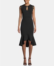 Betsy  Adam Keyhole Lace-Flounce Midi Dress Black Size 6 249