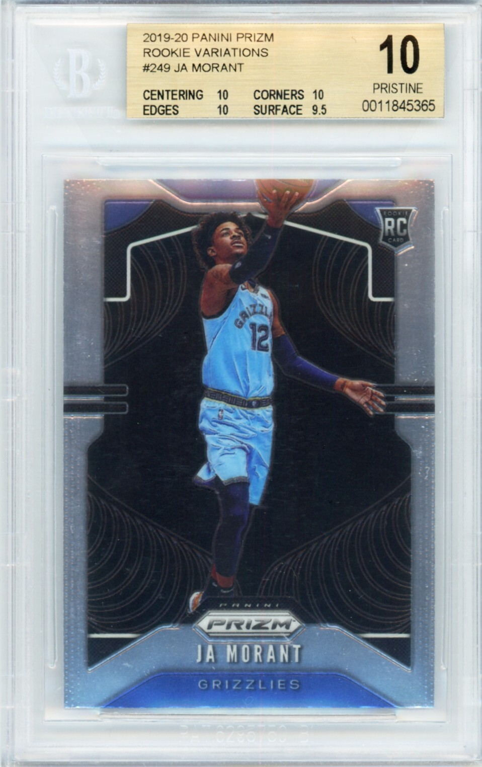 2019 PANINI PRIZM PHOTO VARIATION #249 JA MORANT RC SP BGS 10 PRISTINE (POP 4)