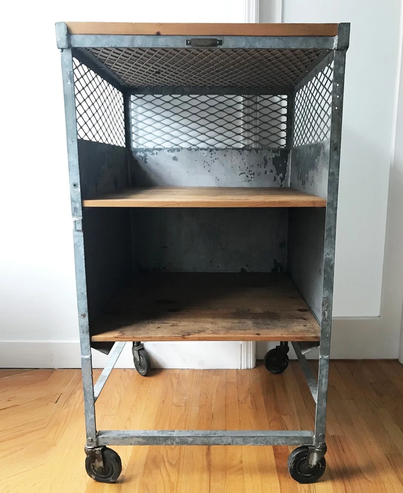 DE COLECCIÓN NORWICH WIRE Funciona METAL MADERA ESTANTES ALMACENAMIENTO TIENDA EXHIBICIÓN Ruedas JAULA Foto 2 de 4