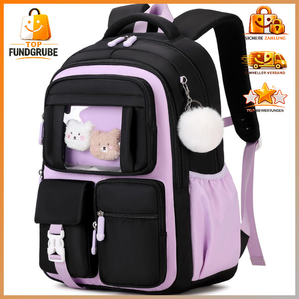 Schultasche Rucksack Atmungsaktiv Schwarz Lila FüR MäDchen 1.-5. Klasse-image