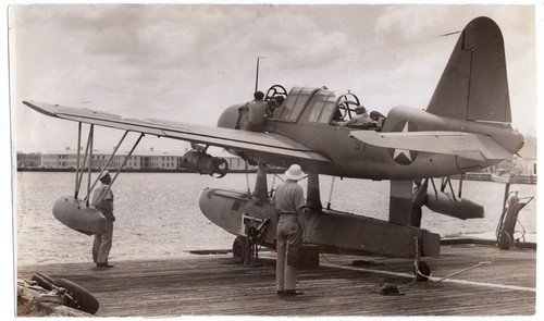 WW2 Coast Guard Vought OS2U Kingfisher Seaplane Preparing to Enter Water Photo