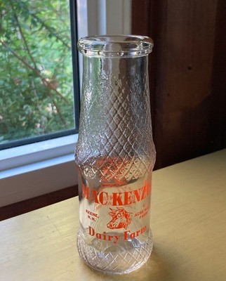 Mac Kenzie Dairy Farm Keene NH 8 oz. Embossed Milk Bottle 1940-50