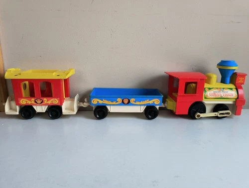 Vintage 70's Fisher Price Little People #991 Circus Train 3 Car Set Whistle Work