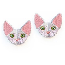 2pcs Brooch Backpack Bag Pin Embroidery Cartoon Lifelike Sphynx Hairless Cat