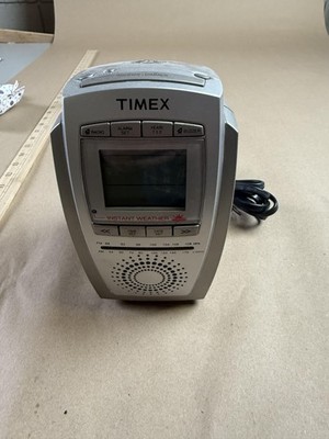 Timex T248T NOAA Instant Weather Dual Alarm Clock Radio Silver AM/FM Digital