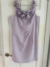 Isabella DeMarco Tahari Ruffle Neck Sheath Dress Purple White Seersucker 14