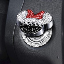 Cute Push to Start Button Cover Accessories, Bling Crystal Engine Start Black