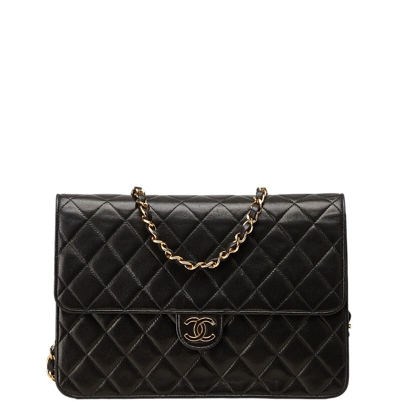 CHANEL Black Lambskin Coco Mark Matelass Chain Shoulder Bag with Push Lock