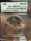 1982 Engelhard 1 Oz Silver Round American Prospector MS69 PL ICG RARE GRADE