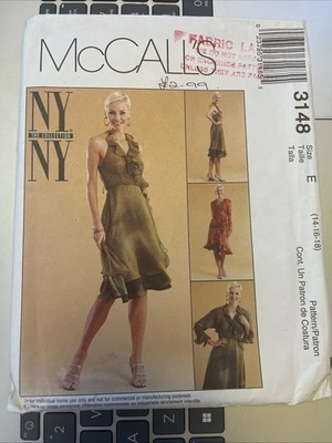McCalls 3148 Schnittmuster Kleid Rock Top Achselzucken 14 16 18 UNGESCHNITTEN Neckholder Wickeloptik