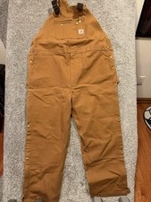 Carhartt Bib Overall Mens 50x32 R37 BRN Canvas Double Knee Zip To Thigh Workwear