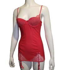 Victoria's Secret 34B Satin Garter Slip Red Merrywidow