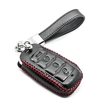Fit for Dodge Ram 1500 Genuine Leather Smart Key Fob Case Cover Black/Red