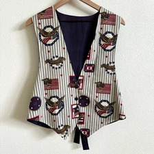 Vintage Patriotic American Flag Bald Eagle Vest Women's Large