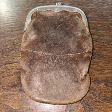 Vintage Ladies Black Leather Metal Frame Coin Purse Snap Top