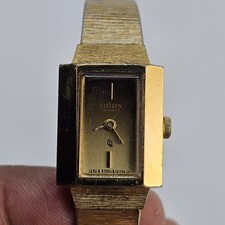 VTG Citizen Women's Watch 16MM Black Gold Dial Gold Band 6" New Battery