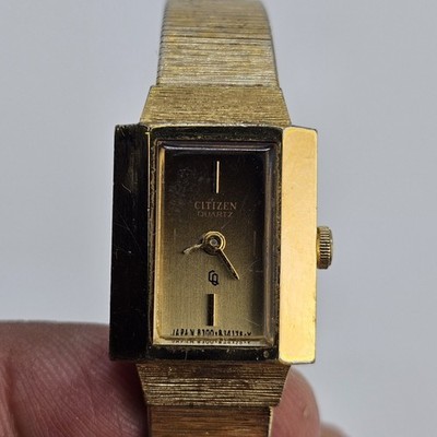 VTG Citizen Women's Watch 16MM Black Gold Dial Gold Band 6'' New Battery